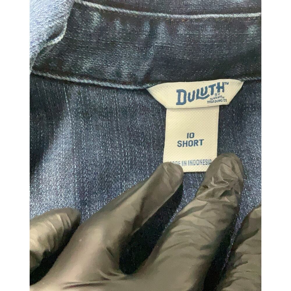 Duluth Trading Women’s Size 10 Short Sleeve Denim Jumpsuit Dark Wash Utility Bib - Picture 7 of 8